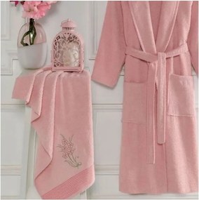 Rózsaszín pamut fürdőköpeny és törölköző szett S/M – Mila Home