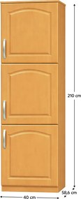 Magas konyhaszekrény, jobb, égerfa, LORA MDF NEW KLASIK S40/210/57