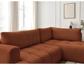 Téglavörös kinyitható-tárolóhelyes sarokkanapé (jobb oldali-L alakú) Fuji – Bobochic Paris