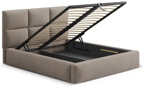 Világosbarna kárpitozott ágyneműtartós franciaágy ágyráccsal 200x200 cm Libera – Windsor &amp; Co Sofas