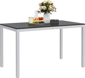 Outsunny Alumínium Kerti Asztal 120x70 cm Időjárásálló Terasz Asztal Fa Hatású, Csúszásmentes Büfé Asztal Kemping Asztal 4-6 Fő Részére, Kerti, Balkon