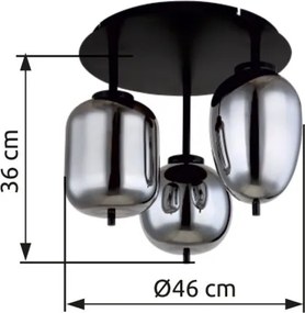 Globo 15345-3D Mennyezeti lámpa fém matt fekete, füstszínű üveg, 3 eltérő alakú üveg, ø: 460mm, H: 360mm, fényforrás nélkül szállítva 3x E14 40W 230V
