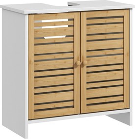 HOMCOM Mosdókagyló Alatti Szekrény Modern Fürdőszobai Szekrény Bambusz Mágneses Ajtókkal és Állítható Polccal 60x30x60 cm Fehér és Natúr | Aosom