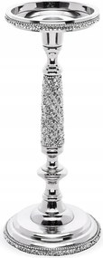 Ezüst Fém Gyertyatartó 28cm Kövekkel 30