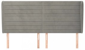 világosszürke bársony fejtámla szárnyakkal 203x23x118/128 cm