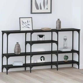 Konzolasztal polcokkal Musta tammi 160 x 29 x 80 cm Faanyag