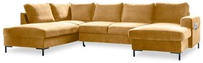 Black Friday - Lofty Lilly mustársárga kinyitható U alakú bársony kanapé, bal oldali - Miuform