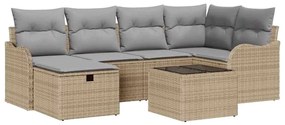 vidaXL Kerti Kanapé Szett párnával tárolóval 7 pcs Bézs Poli rattan