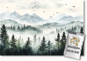 Fotótapéta Flizelina Hegyek Erdő Köd Madarak Skandináv Stílus 104x70,5 ragasztó