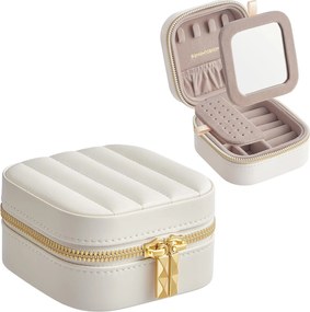 Utazó ékszertok, kis ékszerdoboz-rendező tükörrel, 10,5 x 6 x 10,5 cm,felhő fehér