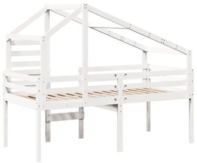 fehér tömör fenyőfa magasított ágy tetővel 80 x 200 cm