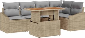 vidaXL Kerti Kanapé Szett tárolóval 6 pcs Bézs Poli rattan