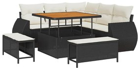 vidaXL Kerti Kanapé Szett 8 pcs Fekete polirattan