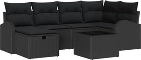 vidaXL Kerti Kanapé Szett párnával tárolóval 7 pcs Fekete Poli rattan