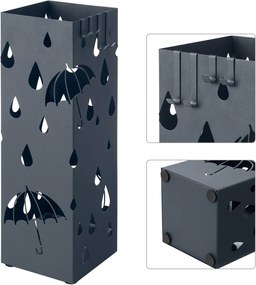 Fém esernyőtartó vízgyűjtő tálcával és 4 kampóval, antracit