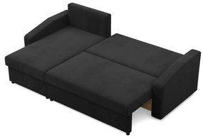 Zeus sarokkanapé, 1 ágyneműtartóval, döntött kartámasz, szövet anyag, univerzális oldal, bonell töltet, fekete