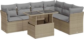 vidaXL 7 részes bézs polyrattan kerti ülőgarnitúra párnákkal