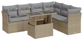 vidaXL 7 részes bézs polyrattan kerti ülőgarnitúra párnákkal