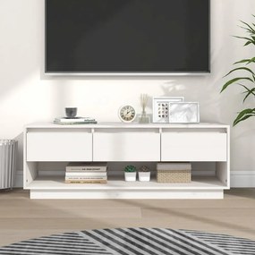 Fehér tömör fenyőfa tv-szekrény 110,5 x 34 x 40 cm