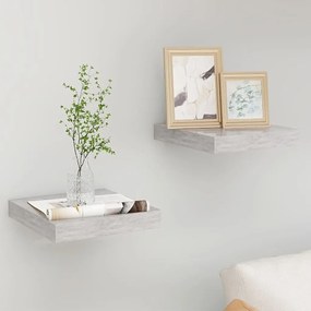 2 db betonszürke MDF lebegő fali polc 23 x 23,5 x 3,8 cm