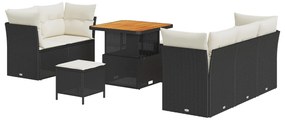 8 részes kerti kanapé szett párnákkal fekete poly rattan akáccal, 3 részes kerti étkező szett párnákkal fekete poly rattan akáccal