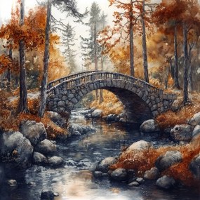 Vászonkép Canvas Tájkép Erdő Ősz Híd Patak 80x80