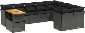 vidaXL 10 részes fekete polyrattan kerti ülőgarnitúra párnákkal