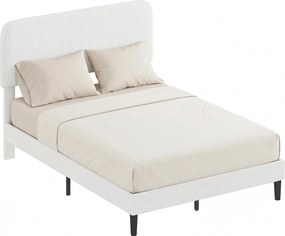 HOMCOM kárpitozott ágy 140 x 200 cm — állítható párnázott teddy-plüss fejtámlával, fém váz, fehér | Aosom