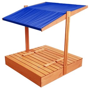 Zárható homokozó padokkal és kék tetővel 120 x 120 cm