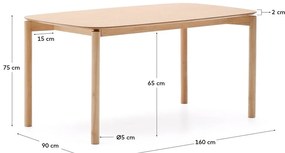 Étkezőasztal kőrisfa dekorral 90x160 cm Indara – Kave Home