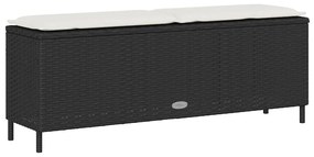 fekete polyrattan kerti pad párnával 110x30x40,5 cm