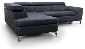 Fekete, balos, bőrkárpitos, L-alakú SALERNO II sarokkanapé, ággyá nyitható