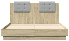 sonoma tölgy színű ágykeret fejtámlával és LED-ekkel 140x190 cm