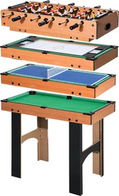 HOMCOM 4 az 1-ben Többjátékos Asztal – Asztali Foci, Jéghoki, Asztalitenisz, Kártya – Multifunkcionális Játékasztal MDF-ből, 92 x 78 x 80 cm | Aosom