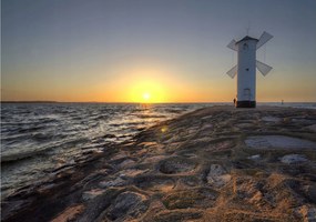 Fotótapéta flizelina Naplemente tenger szélmalom sziklák tájkép 250x175 +ragasztó