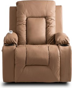 Fotel Masujący BOX Rozkładany z Podnóżkiem Karmelowy Ekoskóra