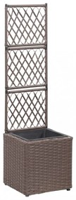 Barna rácsos polyrattan virágtartó 1 kaspóval 30 x 30 x 107 cm