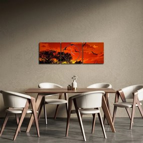 Madarak képe naplementekor (órával) (90x30 cm)