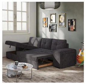 Ágyazható kanapé tárolóval és puffal PALERMO, fekete, baloldali