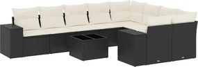 vidaXL 10 részes fekete polyrattan kerti ülőgarnitúra párnákkal