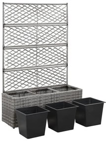 Szürke rácsos polyrattan magaságyás 3 kaspóval 83 x 30 x 130 cm