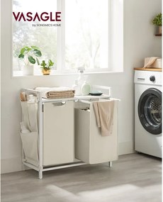 VASAGLE 2 rekeszes szennyestartó kosár polccal, 2 x 46 L, krémfehér