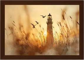 Poszter Keret Fa Világítótorony Naplemente Sirályok 60x40