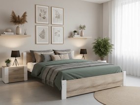 IKAROS ĂĄgy 140x200 cm, fehĂ©r/sonoma tölgy ĂgyrĂĄcs: LamellĂĄs ĂĄgyrĂĄcs, Matrac: Deluxe 10 cm matrac