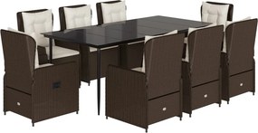 vidaXL 9 részes barna polyrattan kerti étkezőgarnitúra párnákkal