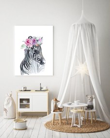 Gyerek festmény - Zebra virággal 50 x 40 cm