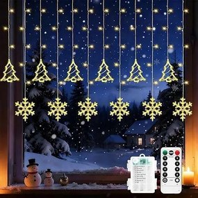 LED-es ablaklámpa hópehely és karácsonyfa alakú tapadókorongokkal 3m