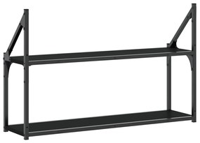 2 szintes fekete szerelt fa fali polc 80x21x51 cm