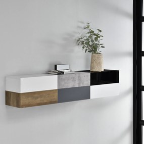 [en.casa] Falra szerelhető szekrény, fiókos fényes fehér/fényes fekete/beton/fa/szürke/matt fehér