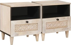 vidaXL Éjjeliszekrény fiókkal 2 pcs Bézs 40 x 33 x 46 cm Tömör akácfa